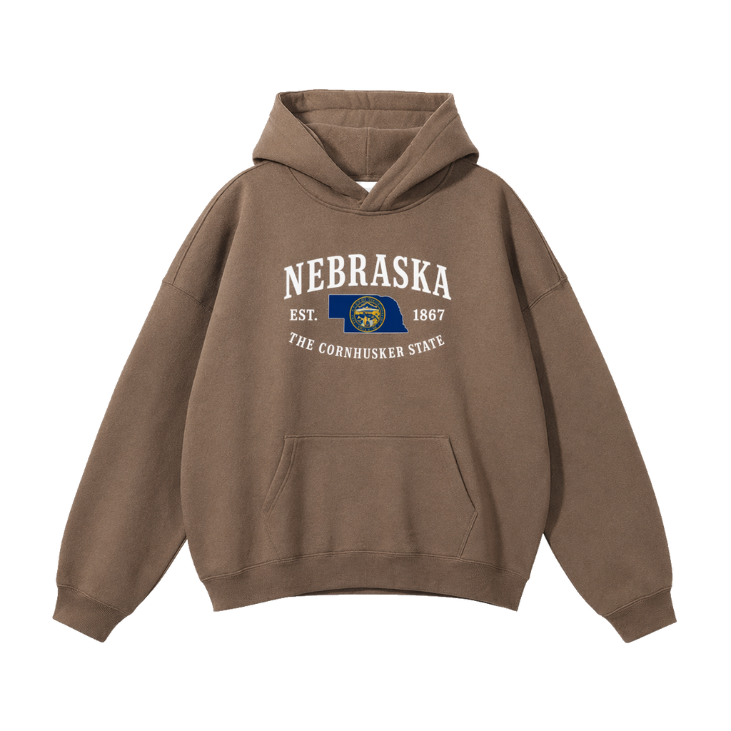 Collection 8 Nebraska Oversize Fleeced Hoodie - Brown front