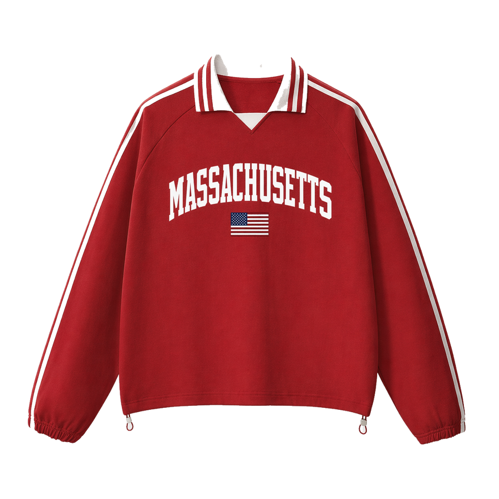 Collection 2 Massachusetts Contrast Striped Lapel Collar Sweatshirt - Red front