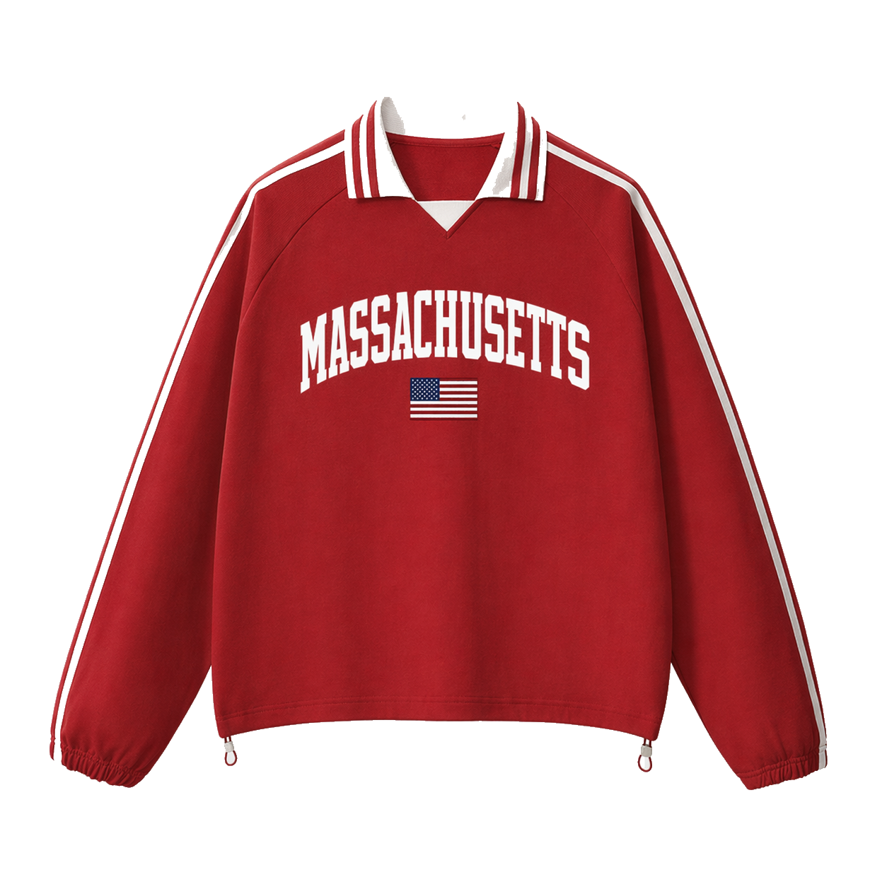 Collection 2 Massachusetts Contrast Striped Lapel Collar Sweatshirt - Red front