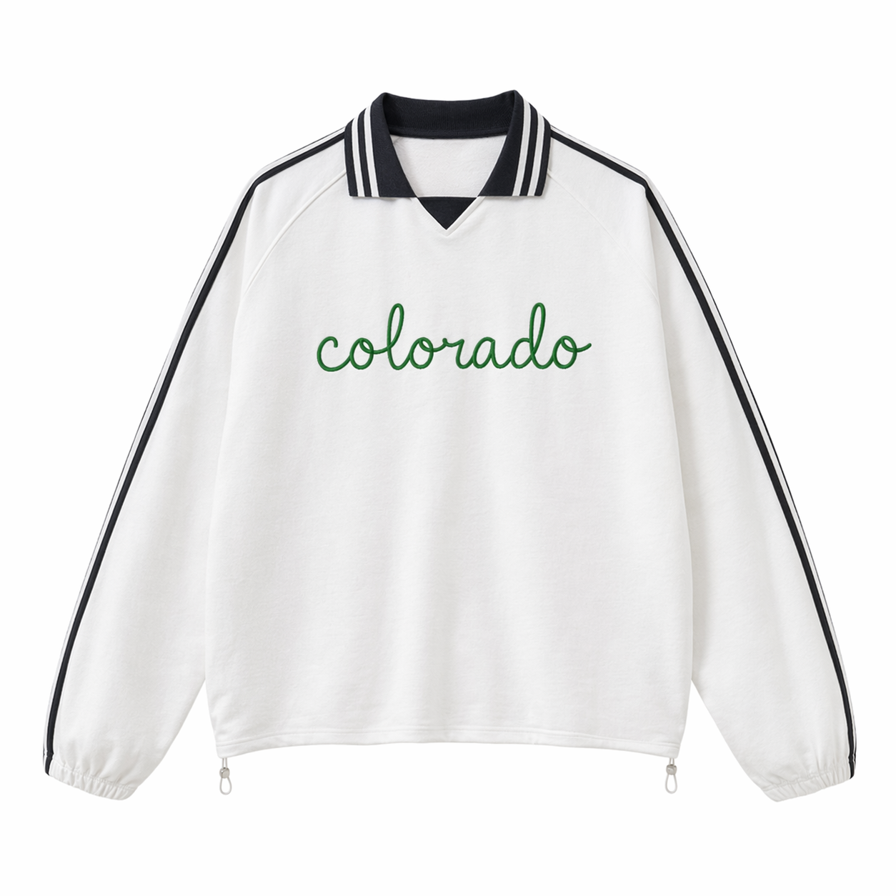 Collection 3 Colorado Contrast Striped Lapel Collar Sweatshirt - White front