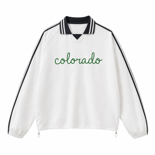 Collection 3 Colorado Contrast Striped Lapel Collar Sweatshirt - White front