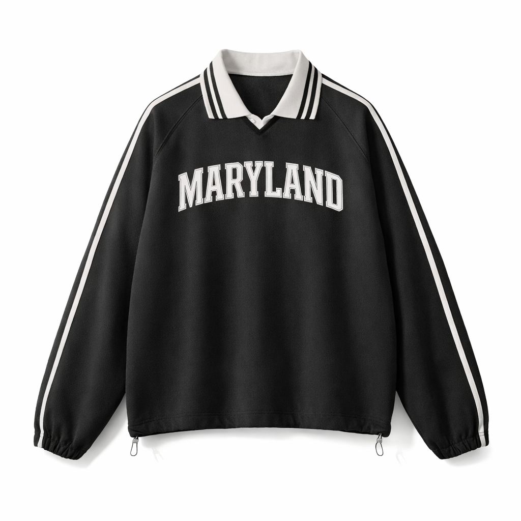 Collection 1 Maryland Contrast Striped Lapel Collar Sweatshirt - Black front