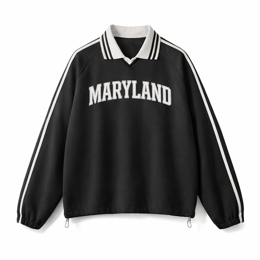Collection 1 Maryland Contrast Striped Lapel Collar Sweatshirt - Black front