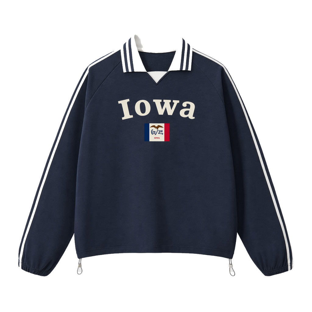 Collection 6 Iowa Contrast Striped Lapel Collar Sweatshirt - Royal Blue front