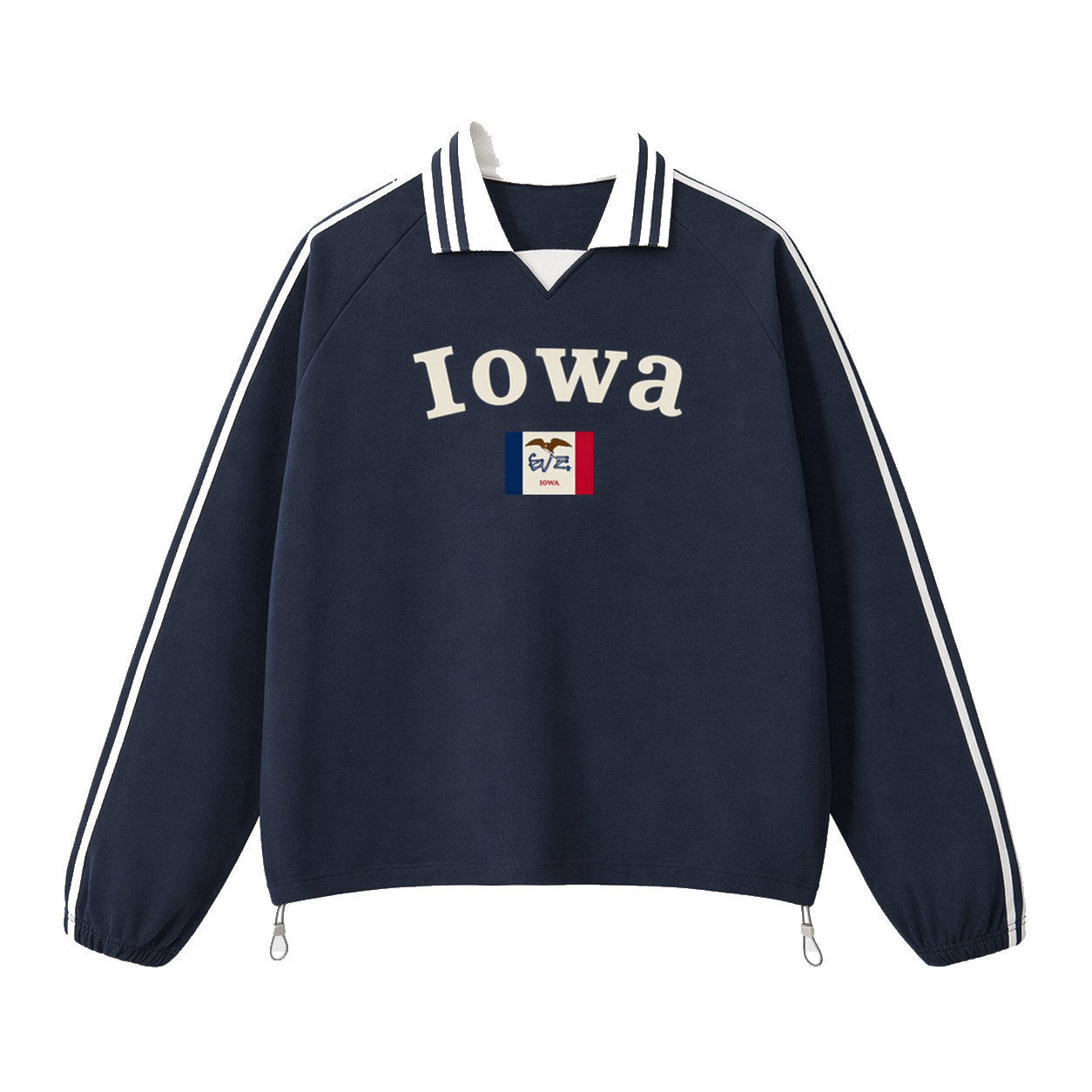 Collection 6 Iowa Contrast Striped Lapel Collar Sweatshirt - Royal Blue front