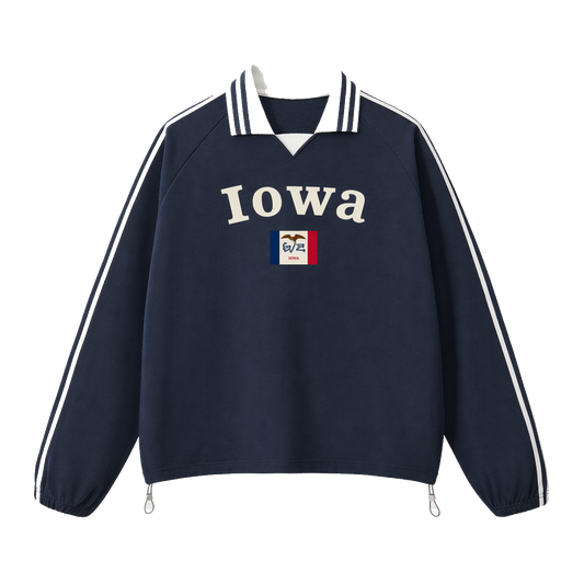 Collection 6 Iowa Contrast Striped Lapel Collar Sweatshirt - Royal Blue front