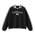 Collection 6 California Contrast Striped Lapel Collar Sweatshirt - Black front