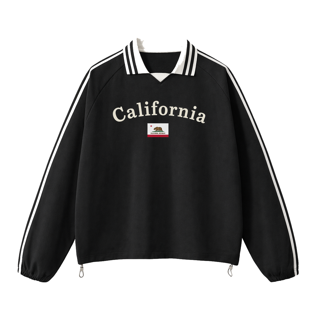 Collection 6 California Contrast Striped Lapel Collar Sweatshirt - Black front
