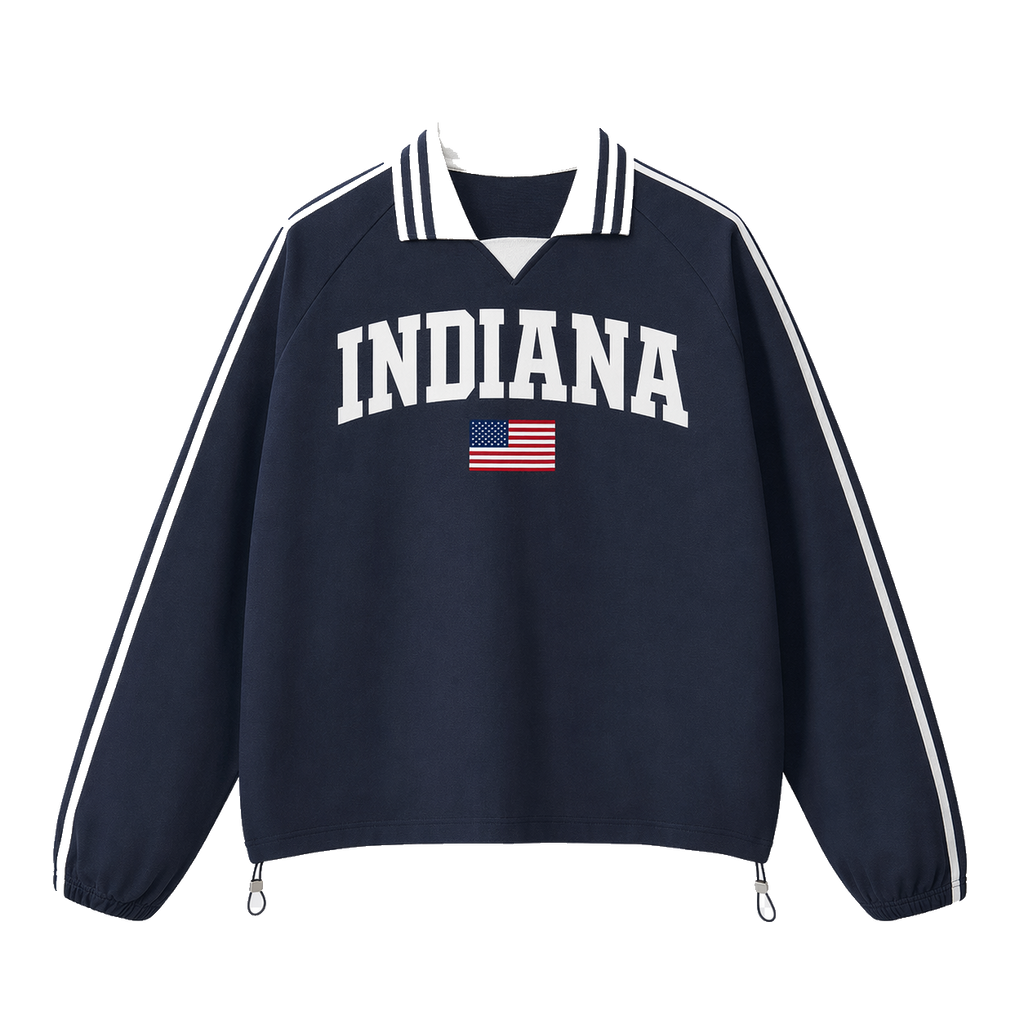 Collection 2 Indiana Contrast Striped Lapel Collar Sweatshirt - Royal Blue front