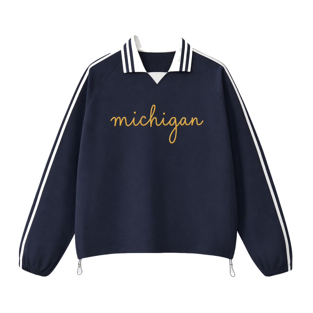 Collection 3 Michigan Contrast Striped Lapel Collar Sweatshirt - Royal Blue front