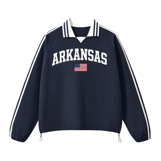 Collection 2 Arkansas Contrast Striped Lapel Collar Sweatshirt - Royal Blue front
