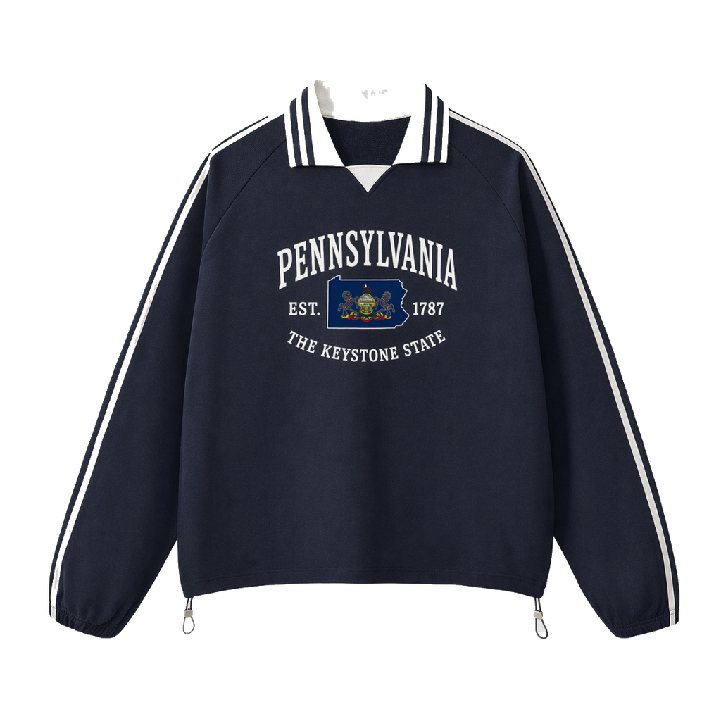 Collection 8 Pennsylvania Contrast Striped Lapel Collar Sweatshirt - Royal Blue front