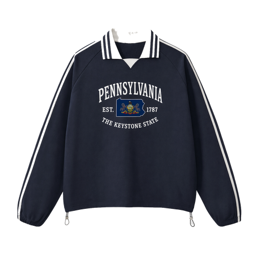 Collection 8 Pennsylvania Contrast Striped Lapel Collar Sweatshirt - Royal Blue front