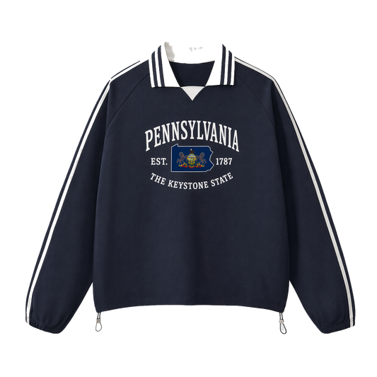Collection 8 Pennsylvania Contrast Striped Lapel Collar Sweatshirt - Royal Blue front