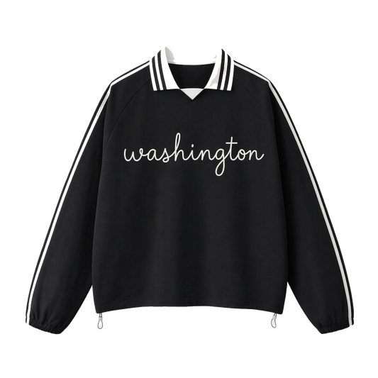 Collection 3 Washington Contrast Striped Lapel Collar Sweatshirt - Black front