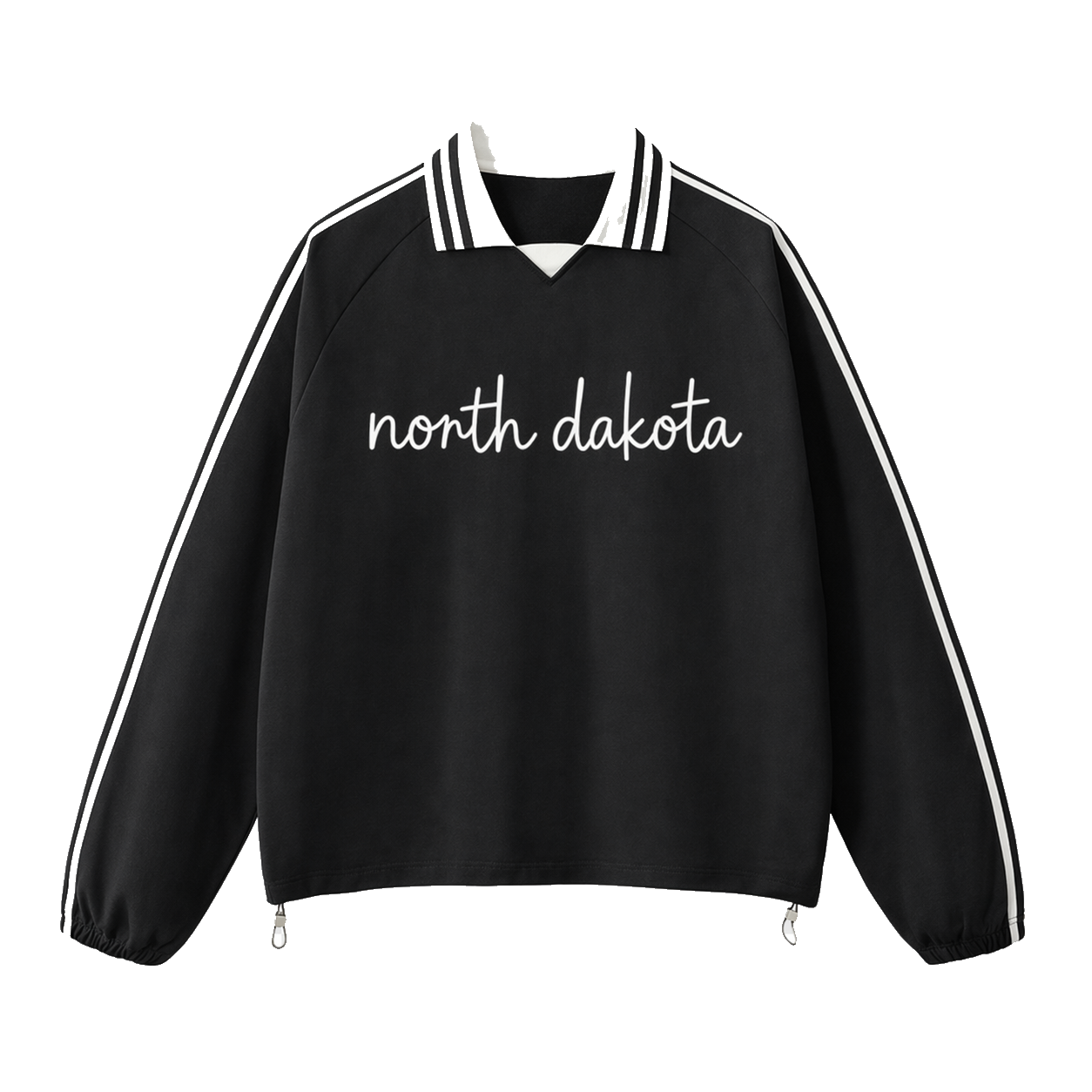 Collection 3 North Dakota Contrast Striped Lapel Collar Sweatshirt - Black front
