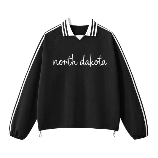 Collection 3 North Dakota Contrast Striped Lapel Collar Sweatshirt - Black front