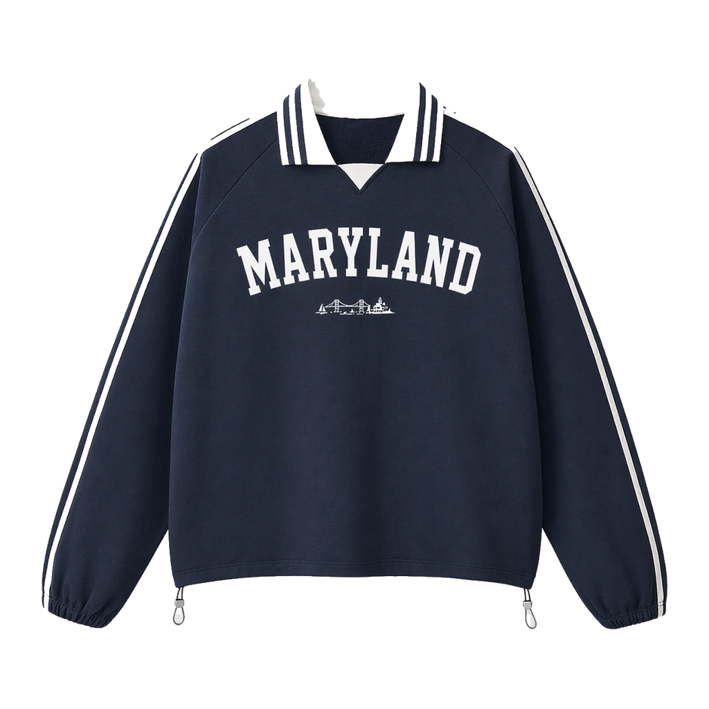 Collection 9 Maryland Contrast Striped Lapel Collar Sweatshirt - Royal Blue front