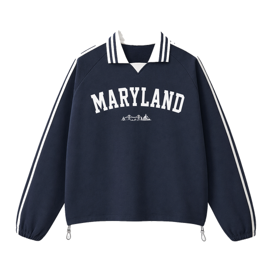 Collection 9 Maryland Contrast Striped Lapel Collar Sweatshirt - Royal Blue front