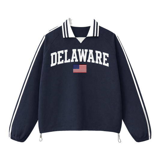 Collection 2 Delaware Contrast Striped Lapel Collar Sweatshirt - Royal Blue front