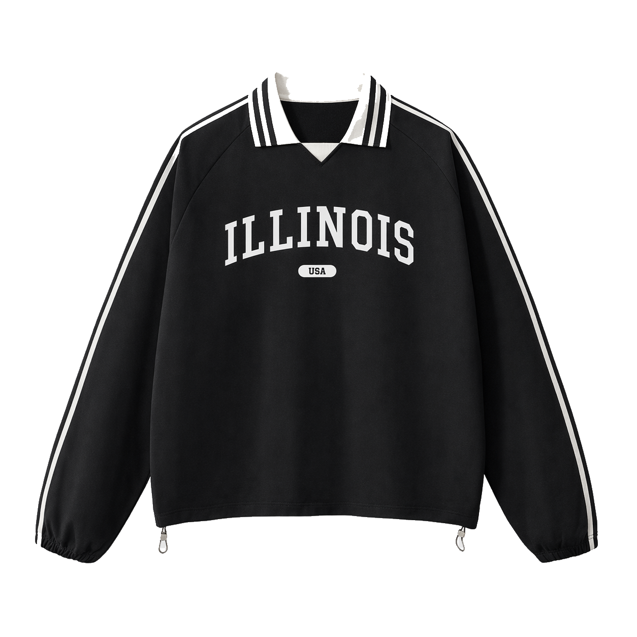 Collection 4 Illinois Contrast Striped Lapel Collar Sweatshirt - Black front