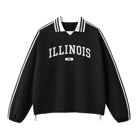 Collection 4 Illinois Contrast Striped Lapel Collar Sweatshirt - Black front