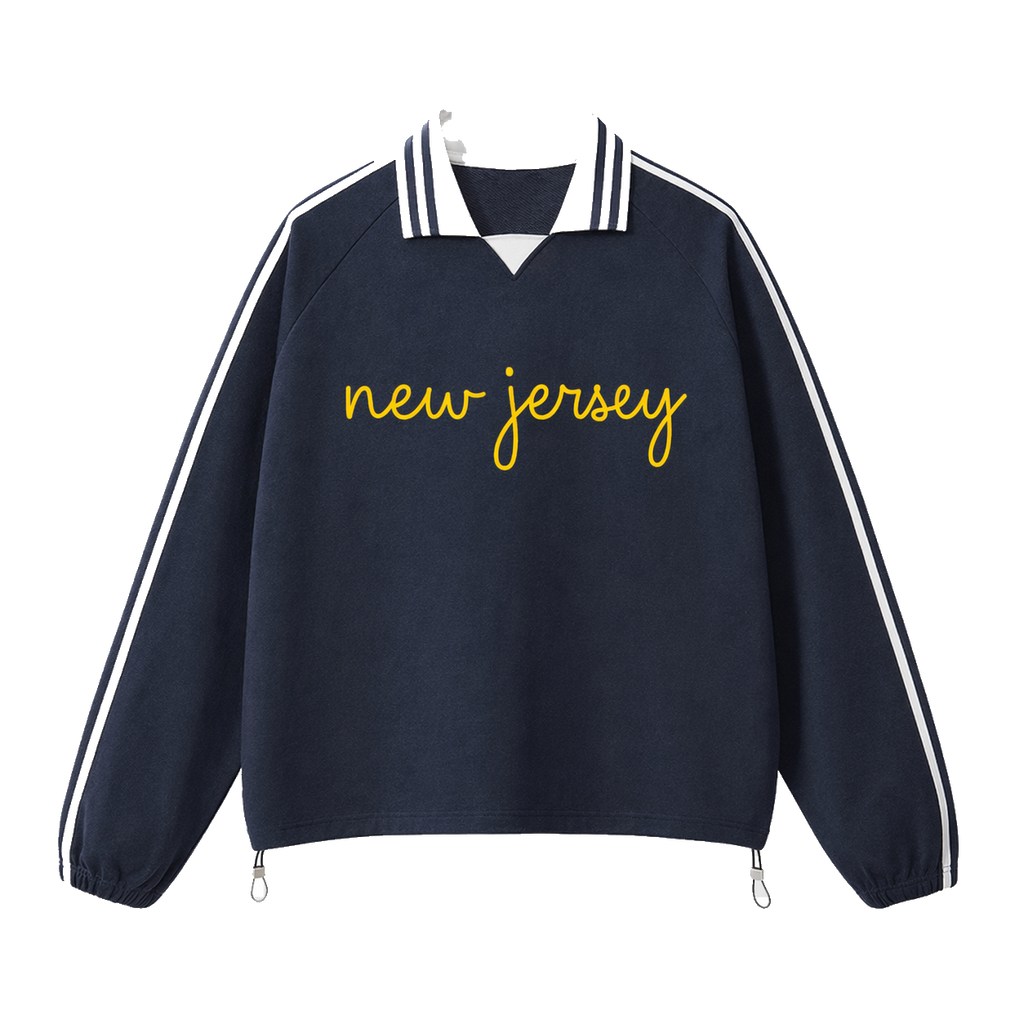 Collection 3 New Jersey Contrast Striped Lapel Collar Sweatshirt - Royal Blue front
