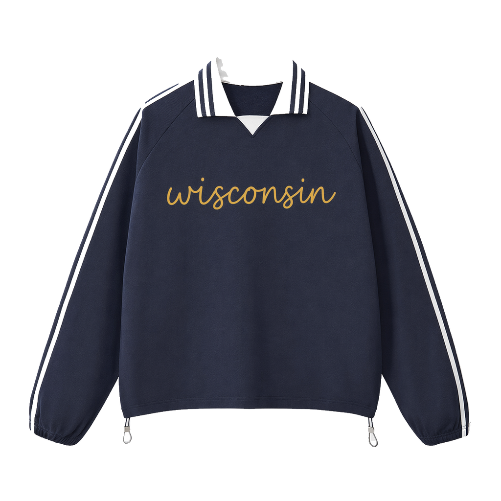Collection 3 Wisconsin Contrast Striped Lapel Collar Sweatshirt - Royal Blue front