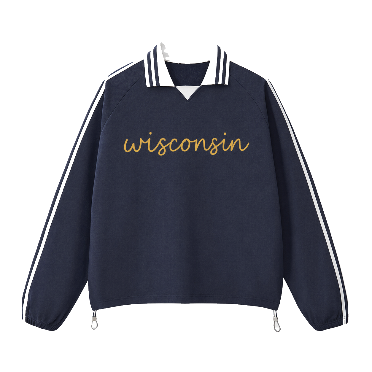 Collection 3 Wisconsin Contrast Striped Lapel Collar Sweatshirt - Royal Blue front