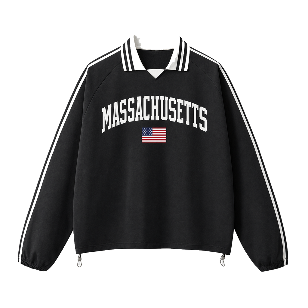 Collection 2 Massachusetts Contrast Striped Lapel Collar Sweatshirt - Black front