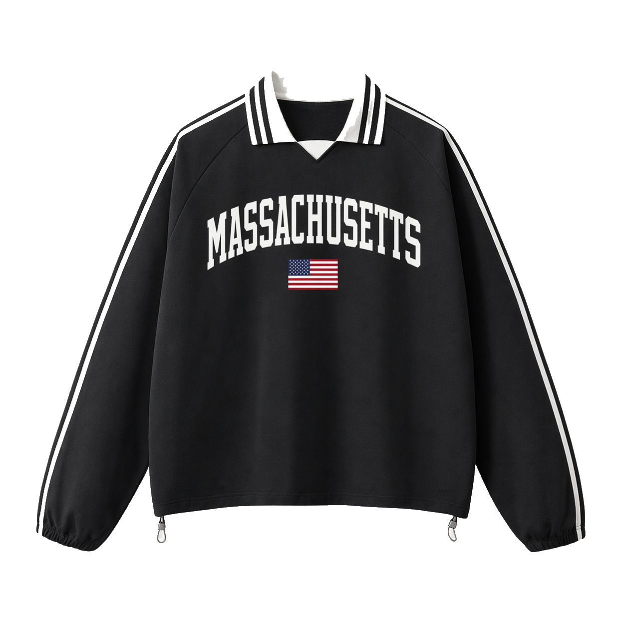 Collection 2 Massachusetts Contrast Striped Lapel Collar Sweatshirt - Black front