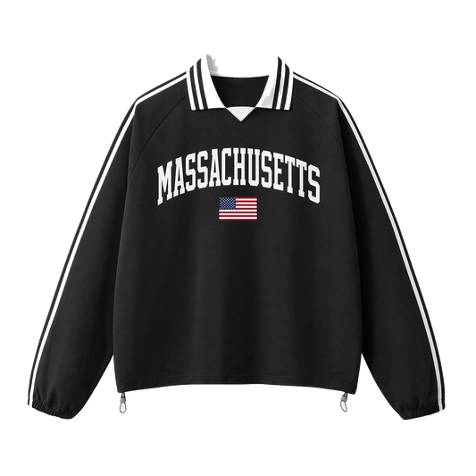 Collection 2 Massachusetts Contrast Striped Lapel Collar Sweatshirt - Black front