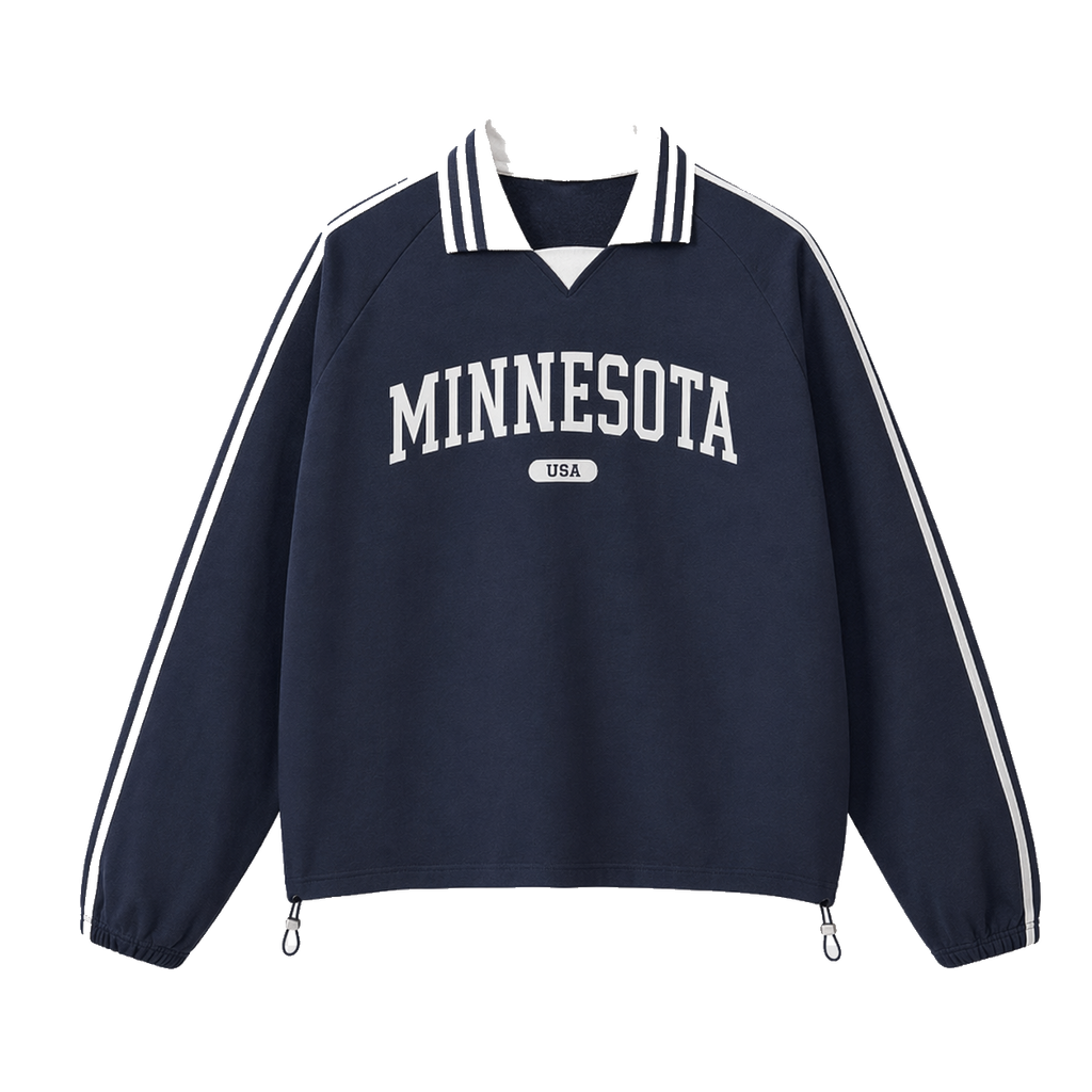 Collection 4 Minnesota Contrast Striped Lapel Collar Sweatshirt - Royal Blue front