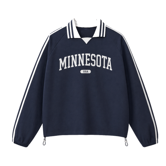 Collection 4 Minnesota Contrast Striped Lapel Collar Sweatshirt - Royal Blue front
