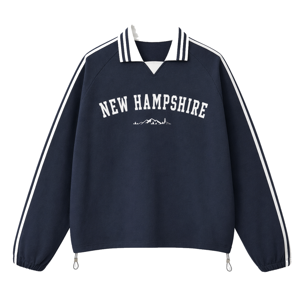 Collection 9 New Hampshire Contrast Striped Lapel Collar Sweatshirt - Royal Blue front