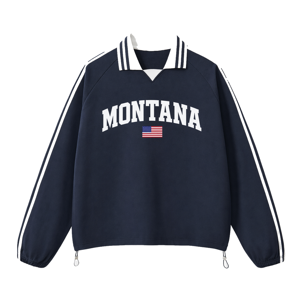 Collection 2 Montana Contrast Striped Lapel Collar Sweatshirt - Royal Blue front