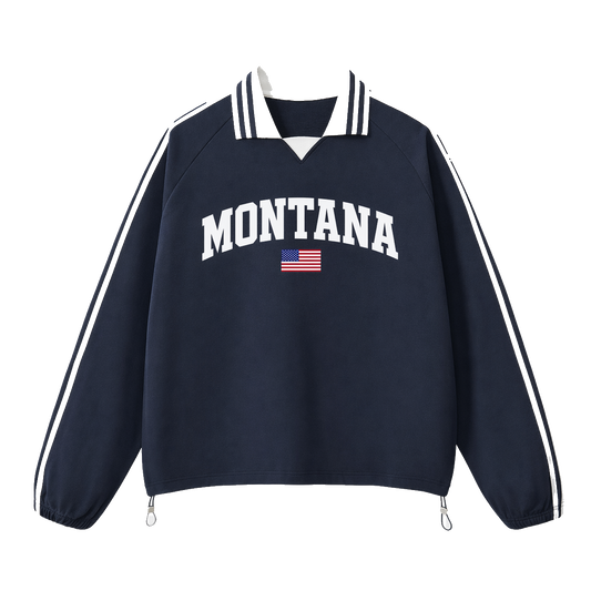 Collection 2 Montana Contrast Striped Lapel Collar Sweatshirt - Royal Blue front
