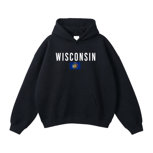 Collection 7 Wisconsin Oversize Fleeced Hoodie - Black front