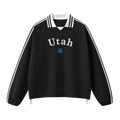 Collection 6 Utah Contrast Striped Lapel Collar Sweatshirt - Black front