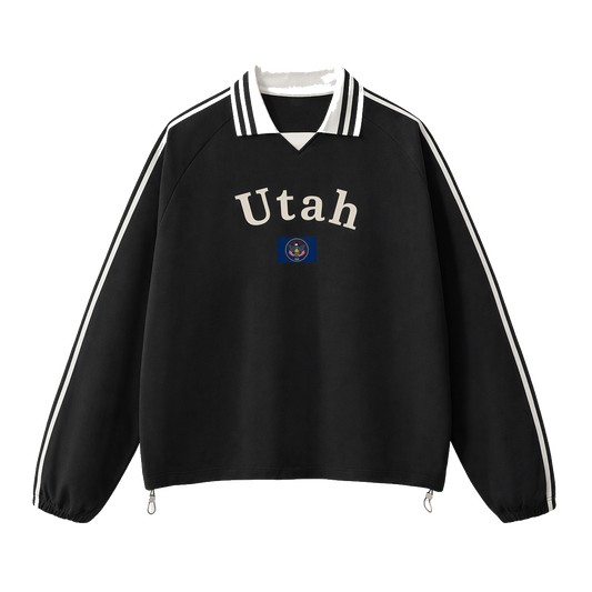 Collection 6 Utah Contrast Striped Lapel Collar Sweatshirt - Black front