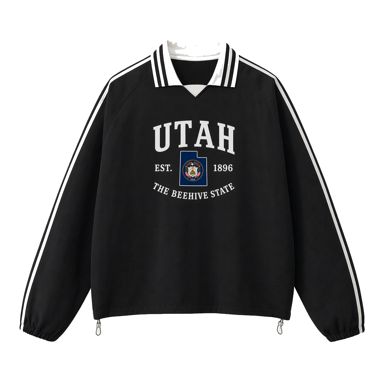 Collection 8 Utah Contrast Striped Lapel Collar Sweatshirt - Black front