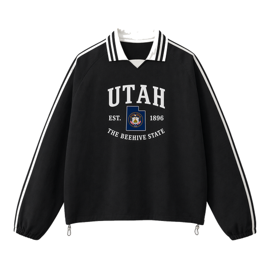 Collection 8 Utah Contrast Striped Lapel Collar Sweatshirt - Black front