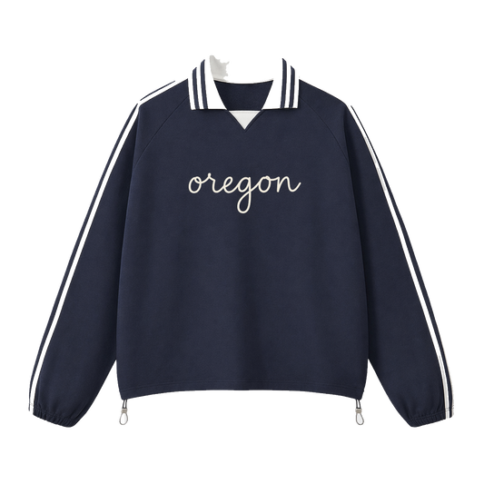 Collection 3 Oregon Contrast Striped Lapel Collar Sweatshirt - Royal Blue front