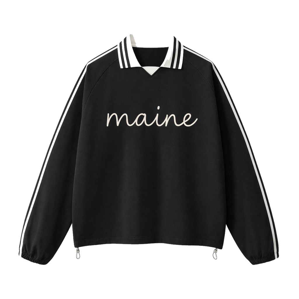 Collection 3 Maine Contrast Striped Lapel Collar Sweatshirt - Black front
