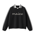 Collection 3 Maine Contrast Striped Lapel Collar Sweatshirt - Black front