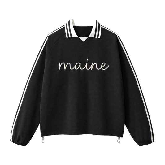 Collection 3 Maine Contrast Striped Lapel Collar Sweatshirt - Black front