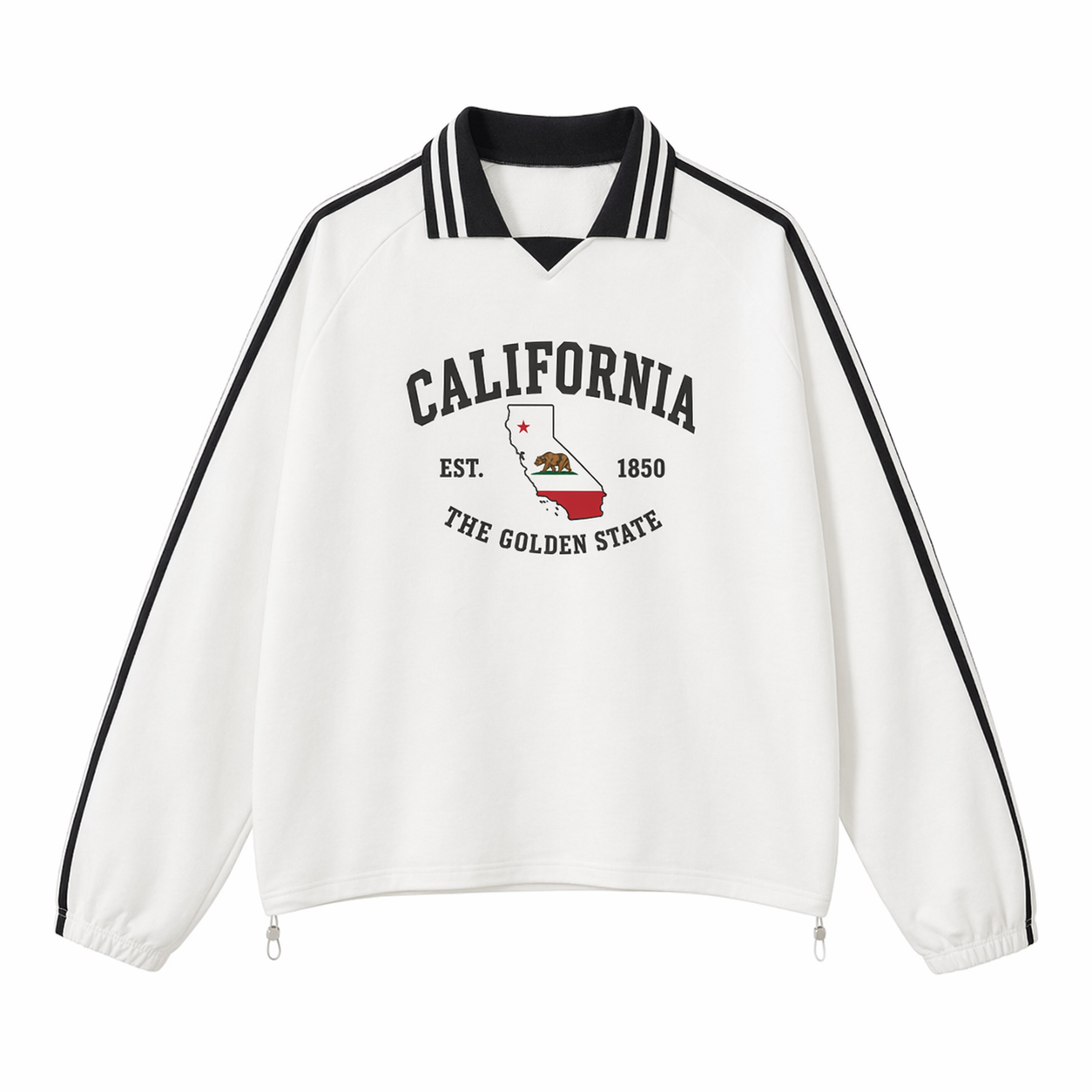 Collection 8 California Contrast Striped Lapel Collar Sweatshirt - White front