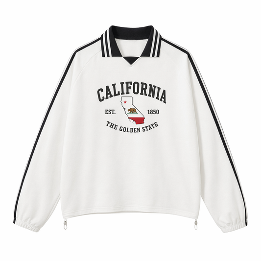 Collection 8 California Contrast Striped Lapel Collar Sweatshirt - White front