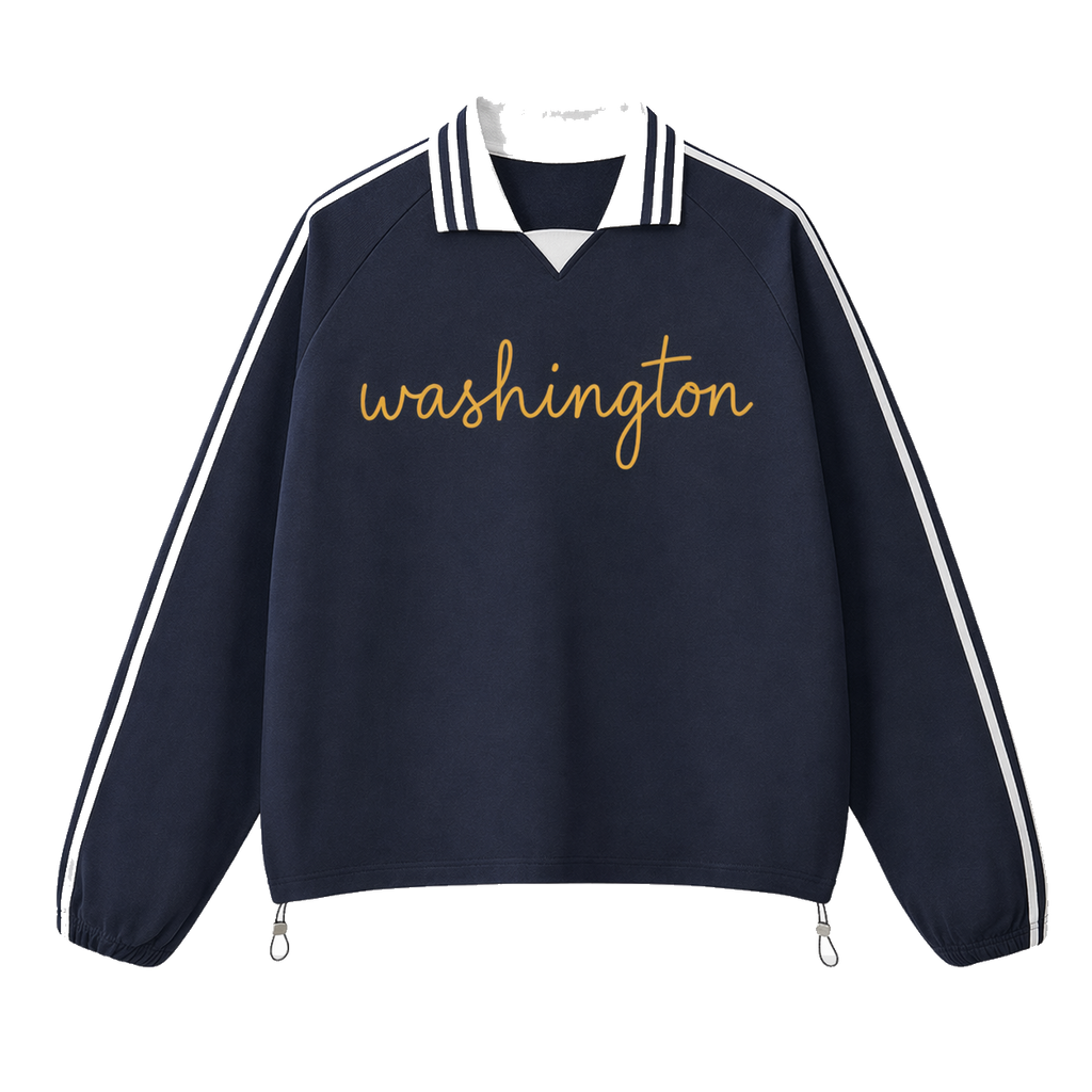 Collection 3 Washington Contrast Striped Lapel Collar Sweatshirt - Royal Blue front