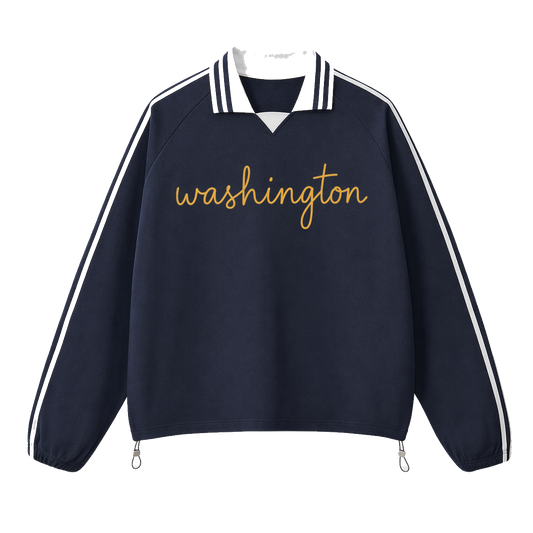 Collection 3 Washington Contrast Striped Lapel Collar Sweatshirt - Royal Blue front